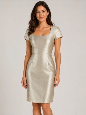 Dolce And Gabbana Gold Short Sleeve Sheath Dress 38 Made In Italy